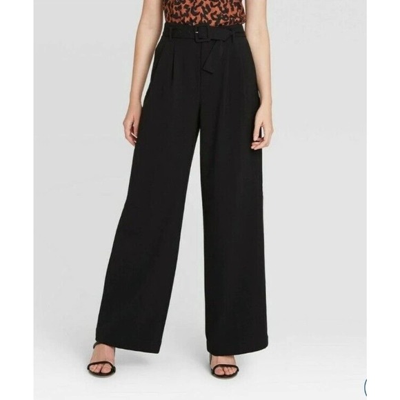 a new day Pants - NWT A New Day Woman 6 Pants Black Belted Pockets High Rise Pleated WIDE LEG Sm.